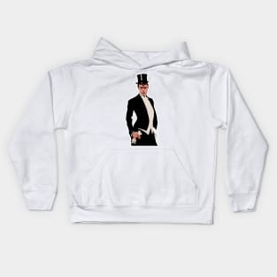 Man in top hat, smoking and wearing white gloves Kids Hoodie